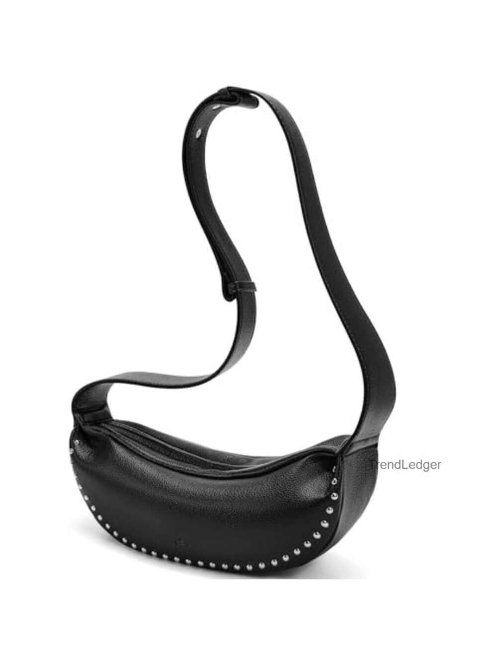 Faux Leather Crescent Crossbody Bag Studded Sling Purse Adjustable Strap